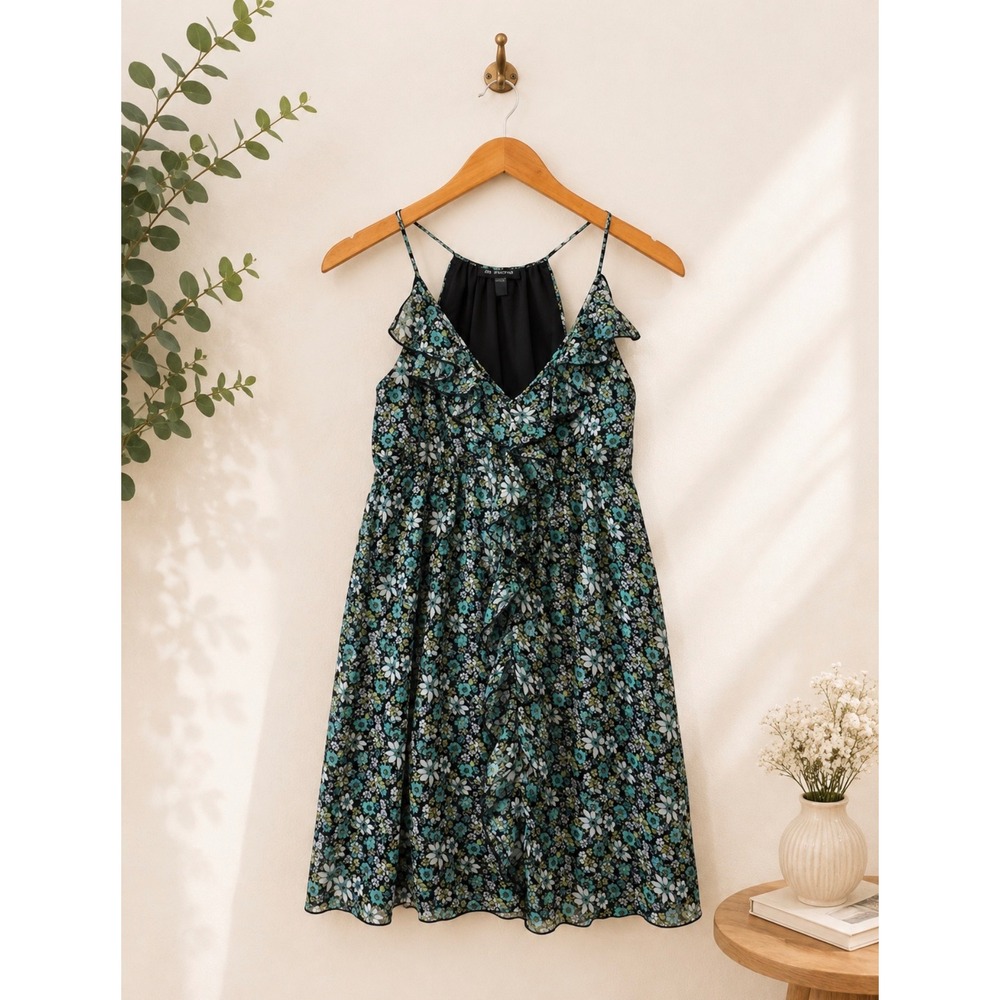 Jodi Kristopher Floral Ruffle Front Racerback Dress Size 3/4 - Picture 2 of 3